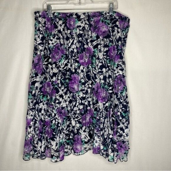 CJ Banks Blue Purple Floral Lace Stretch Lined Midi Skirt 1X Plus Size - Picture 5 of 7